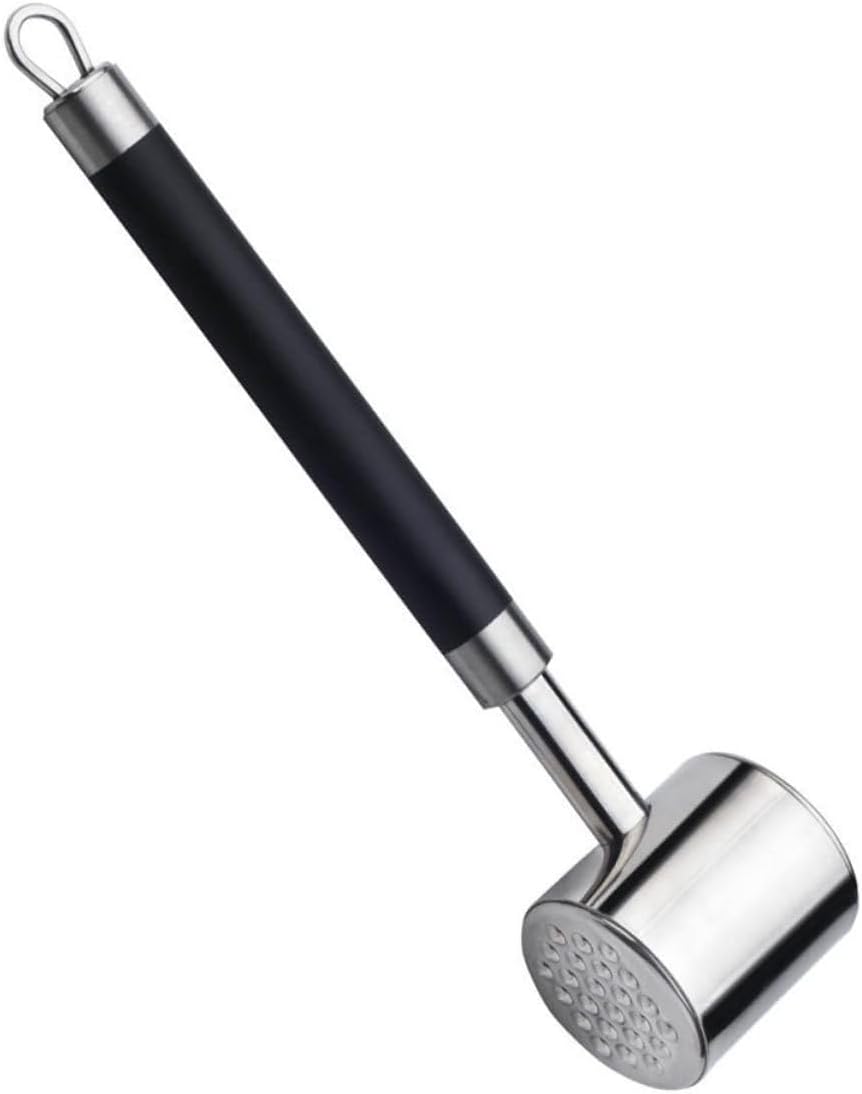 UPKOCH Stainless Steel Meat Tenderizer Hammer Dual-sided Kitchen Mallet with Black Non-slip Handle for Beef Pork Chicken Tenderizing and Pounding Cooking Tool