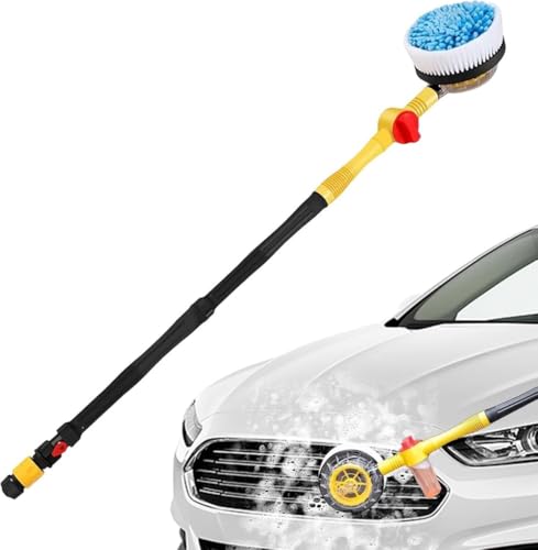 Xiraivke 伸縮式洗車ブラシ、ソフトヘッド付き洗車キット、新しい自動回転格納式洗車ブラシ、長い回転ブラシ付き洗車ブラシ