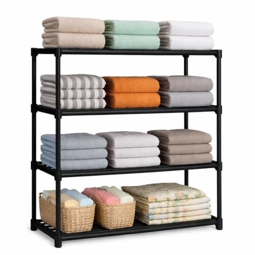 Image of LERIMO Plastic Collapsible Wardrobe for Storage, 4 Tier Space Saving Plastic Wardrobe for Bedroom with Doors, Storage Organiser