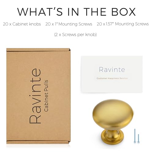 Image of Ravinte 20 Pack Gold Round Zinc Cabinet Brass Knobs for Kitchen Bathroom Closet Dresser Cabinets