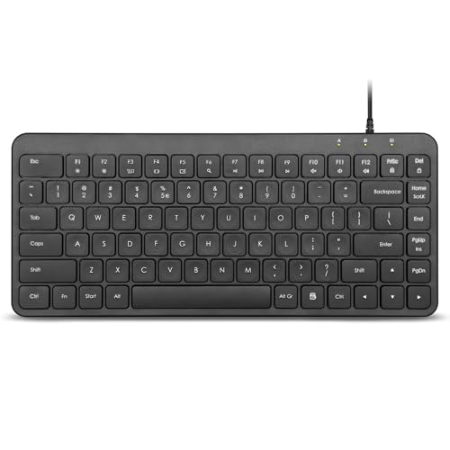 Image of Perixx PERIBOARD-407B Mini Keyboard - Black - USB - 12.60 x5.55 x0.98 Dimension - Piano Finish - Chiclet Key Design - US English Layout