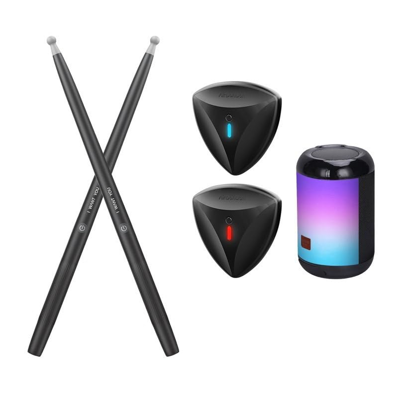 Hanzete - Set di bacchette per batteria elettrica Virtual Air, bacchette e pedali e altoparlante con adattatore Bluetooth, set di batteria elettrica per bambini, principianti e adulti