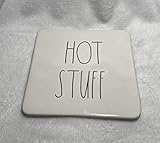 Rae Dunn HOT STUFF Ceramic Trivet - Hot Plate- White With Black Large Letters