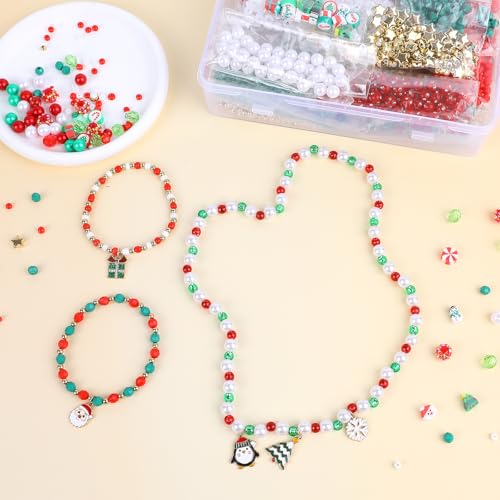 Image of Christmas Beads,2600 PCS +Christmas Bracelet Making Kit Friendship Bracelet Kit with Clay Bead Pearl Letter Round Beads, Charms DIY Beads for Jewelry Making Crafts for Gifts