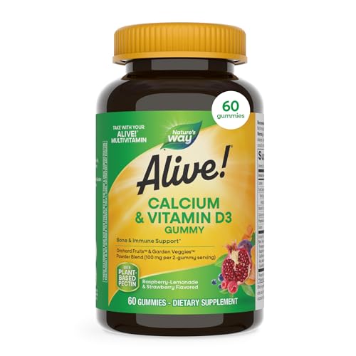 Image of Nature’s Way Alive! Chewable Calcium Gummies with Vitamin D3, 60 ct | Daily Supplement Supports Healthy Bones and Teeth, and Muscle Function*, Strawberry and Raspberry-Lemonade Flavored