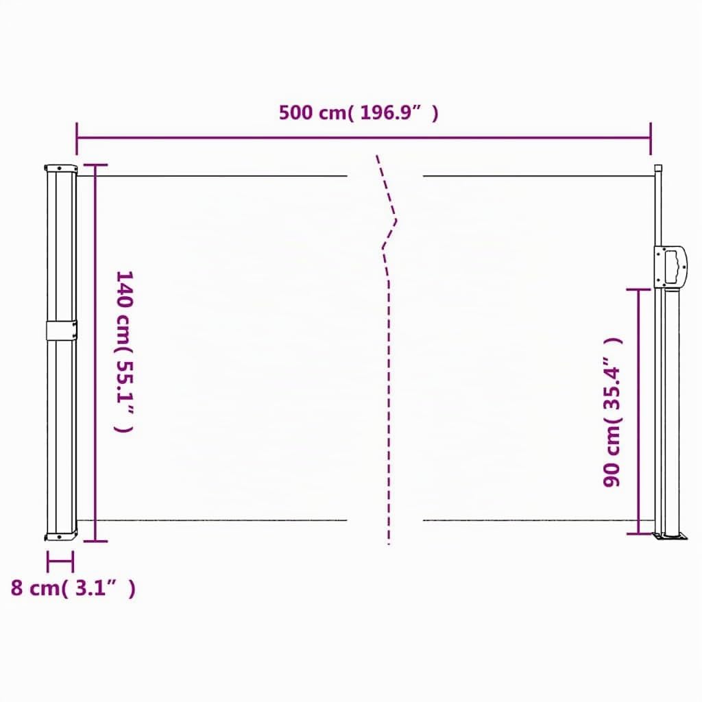 vidaXL Store latéral rétractable Anthracite 140 x 500 cm