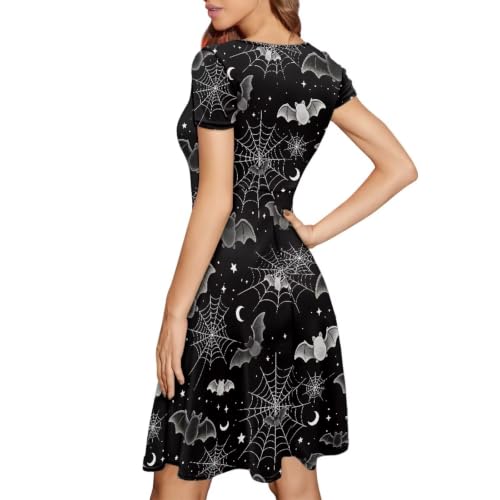 Image of HUGS IDEA Womens Puffy Swing Midi Dress Round Neck Short Sleeve Party A-Line Dresses