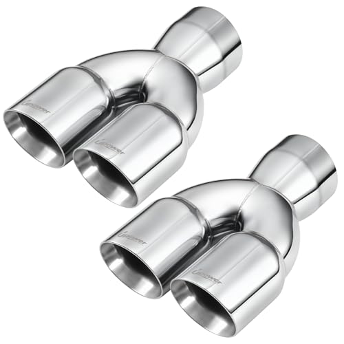 Upower 3 Dual Exhaust Tip 3 Inlet 3 outlet 9.5 Long Universal 3 Inch Y Tail Pipe Double Wall Polished Stainless Steel Tailpipe Tip 2 pack