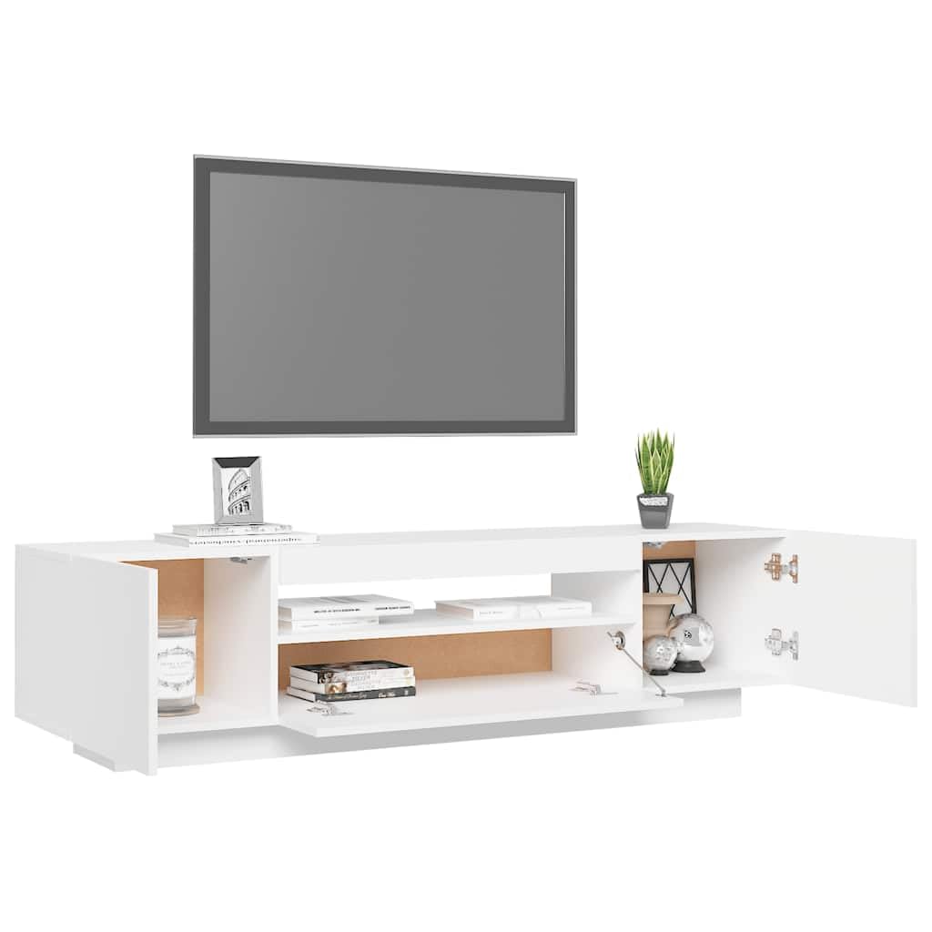 Szafka pod telewizor z oświetleniem LED, biała, 160 x 35 x 40 cm, nowoczesne wzornictwo, półki wiszące, do salonu, kina domowego, centrum mediów