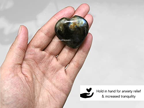 Image of Crystal Heaven Certified Labradorite Crystal Heart Palm Pebbles Stones For Anxiety Stress Relief Massage - Aaa Grade Original Healing Gemstone Agate Heart Palm Stone For Yoga Meditation Spiritual