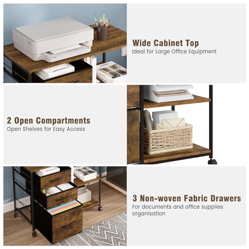 WOLTU Armario Archivador, Cajonera Móvil con Ruedas, Gabinete de Metal con Enchufes y Puerto USB, Estanteria con 3 Cajones Almacenaje para Oficina y Hogar, 80x40x66 cm, ASK07hov - imagen 6