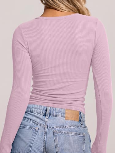 Image of ANRABESS Long Sleeve Shirts for Women Fall V Neck Slim Fit Tops Basic Tee