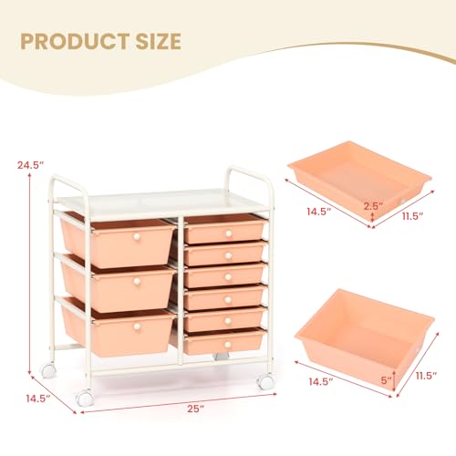 Image of LDAILY 9 Drawer Rolling Storage Cart, Rolling Cart with Drawers for Classroom, Art Supply Craft Organizer on Wheel with Metal Frame & Handles for Home Office School