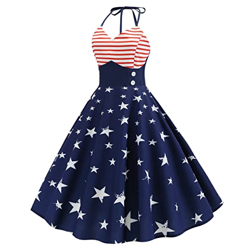 Image of Women Dress American Flag Print Vintage Maxi Dress