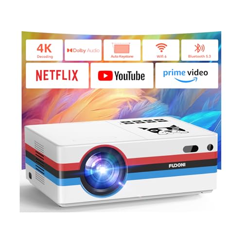 [Compatible with Netflix, 2000 ANSI] Smart Projector with WiFi 6 and Bluetooth 5.3, Electric Focus Auto Keystone, Native 1080P Outdoor Movie Projector with PrimeVideo/YouTube, for HDMI/USB/iOS/Android