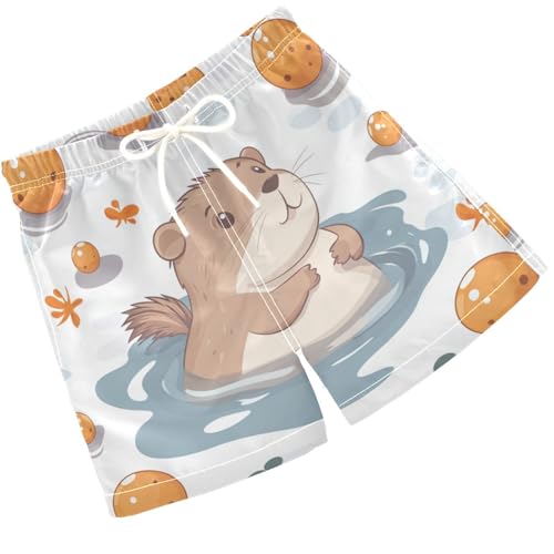 Pigsaly Boys' Swim Board Shorts Cute Capybara Fish Boy's Swim Trunks Kids Swimwear XS Multicolor