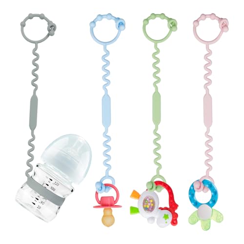 Image of Toy Straps for Baby, Silicone Toy Straps for Stroller, Toy Safety Straps for Teether Toy, Pacifier, Sippy Cup Straps, Adjustable Toy Holder for Stroller, High Chair - BPA Free (B-4 Pack-Multi)