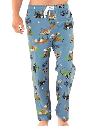 Lazy One Novelty Mens Pajama Pants Funny Pajama Bottoms for Men 100% Cotton PJ Pants with Pockets Moose PJs (Great Outsnores Large)