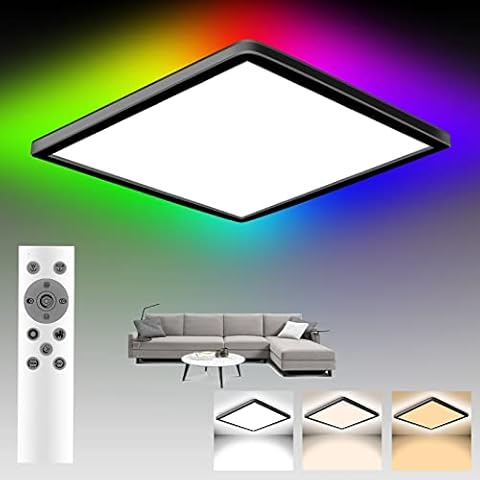 LED Deckenleuchte dimmbar mit Fernbedienung - 3 Farbtemperaturen, 24W 11.6 Zoll Deckenlampe 13 RGB-Farben, ultradünn, sicher und energieeffizient Cover