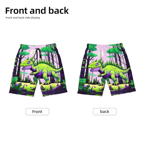 Green Dinosaur Youth Beach Pants, Soft and Breathable, with Drawstring Waist, Suitable for Sports and Leisure.2