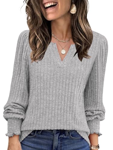 Sweaters for Women Tops 2025 Winter Clothing Comfiest Airport Outfits Early Fall Fashion Must Haves Long Sleeve Shirts Tunics Anthropologie Dress Clothes LightGray L