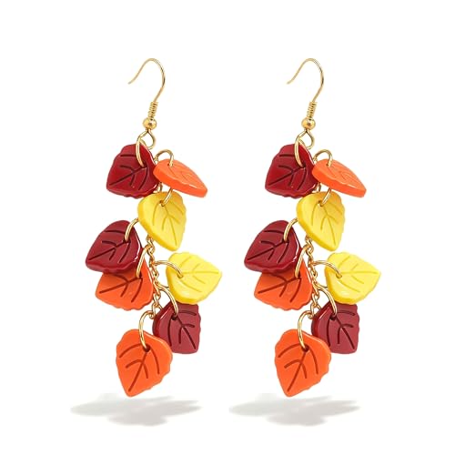 Thanksgiving Fall Earrings for Women Orange Acrylic Dangle Autumn Maple Leaf Earrings Orange Fall Jewelry Accessories for Party Outfits Trendy Jewelry Gifts