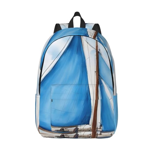 Sac à dos en toile imprimé voilier bleu WURTON grand volume style marin unisexe