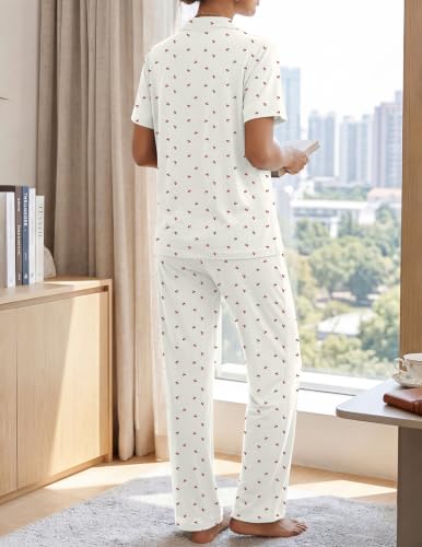 Image of Womens Pajamas Sets 2 Piece Button Up Pj Sets Short Sleeve with Long Pant
