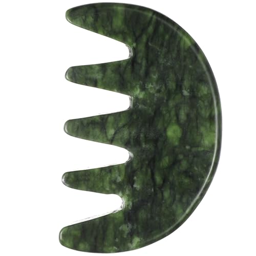 Angoily Peigne de Massage en Jade Artisanal à Grandes Dents Outil de Massage pour Méridiens et Détente Musculaire