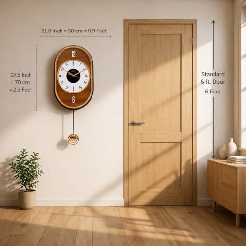 Image of ARMONIA Designer Pendulum Wall Clock for Living Room - Large Decorative Acrylic Lolak Wall Clock with Silent Sweep Movement, Modern Vintage Style Home Decor Clock for Bedroom & Office (Brown, 70x30cm)