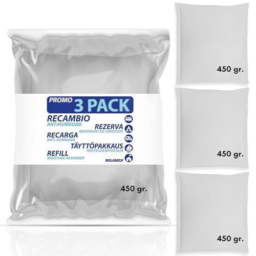 Pack 3 Recambios Antihumedad Armarios con 450g cada uno - Absorbe Humedad Elimina Moho y Malos Olores - Recambios para Bolsitas Antihumedad - antihumedad trastero