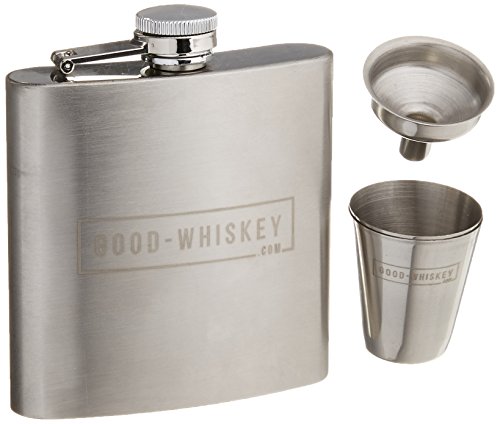 Hip Flask: by Good Whiskey With Stainless Steel Shot Glasses, No Spill Hip Flask Funnel and Gift Box
