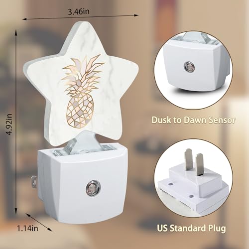 Image of Golden Pineapple Night Light Plug-in Dusk to Dawn Smart Sensor White Led Nightlight for Bedroom Bathroom Kitchen Hallway Stairs Energy Efficient Decor Desk Lamp
