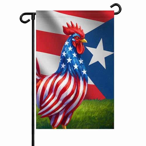 Puerto Rico Flag Garden Flags for Outside Decoration USA Flag Chicken Grassland Farmhouse Large Yard Flag Burlap Seasonal Holiday Outdoor Decor 28x40 Inch Vertical Double Sided