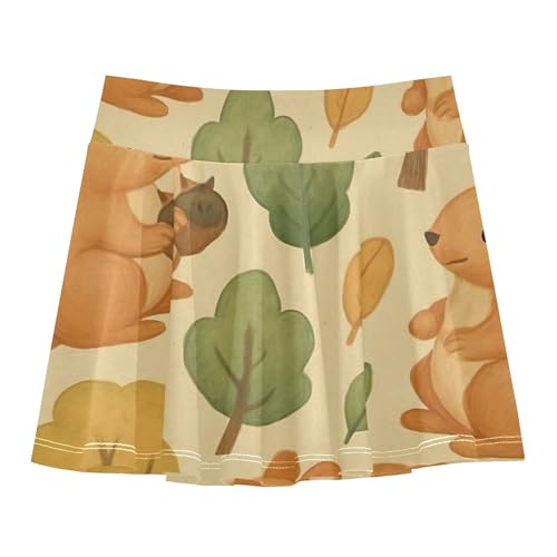 Cute Squirrels Beige Toddler Tennis Skirts Print Girls Skorts Athletic Shorts Butterfly Skirt 4t