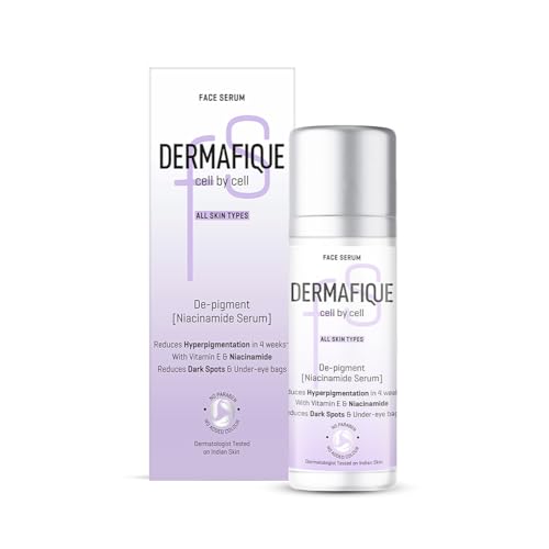 Image of Dermafique De-Pigment Serum 30ml | Niacinamide, Hyaluronic Acid | Reduces Pigmentation in 4 weeks | Reduces Dark Spots, Inflammation, Under eye bags, Sun exposure effects | Dermat Tested on Indian Skin