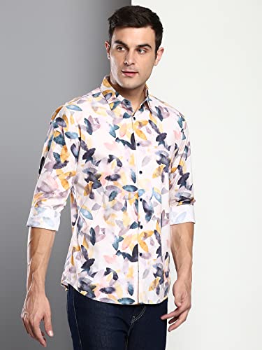 Image of Dennis Lingo Men's Printed Slim Fit Satin Casual Shirt with Spread Collar & Full Sleeves