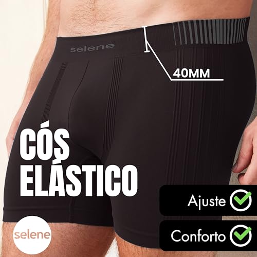 SELENE 3 Cueca Boxer Sem Costura Microfibra Poliamida Cós Elástico 40MM Masculino Adulto, 1 Chumbo -