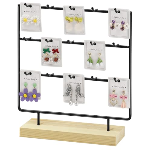 shidaishiye Earring Display Stand for Selling, Wood Earring Rack Tower Display Holder Stand (3 Tier,15 Hooks, Black)