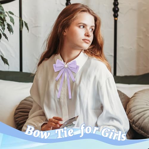 Image of LJBFNN Bow Ties for Women, Adjustable Pre Tied Bow Tie Solid Color Ribbon Bowtie for Girls Ladies Party Daily Cosplay School