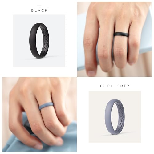 thunderfit women breathable silicone bridal rings sets for her wedding bands - 4mm wide 15mm thick - 1-12 variety multipack