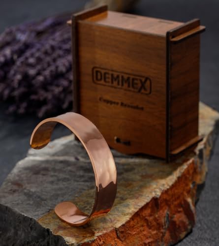 DEMMEX Hammered Copper Bracelet for Men & Women – 100% Pure Solid Turkish Copper Cuff, 1.5mm Thick, Uncoated, Unisex, Handcrafted, Wooden Gift Box, No Magnet, Pain & Stress Relief, Adjustable2