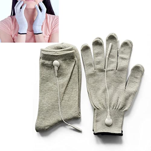 Estimuladores nerviosos, par de electrodos de Fibra de Plata conductora y Calcetines de Masaje de microcorriente compatibles con (Color: Gris, tamaño: S), Gris