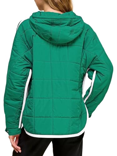 Tankaneo Womens Oversized Puffer Pullover Jacket Quilted Color Block Puffy Hooded Coat Fall Hoodies Outerwear with Pockets3