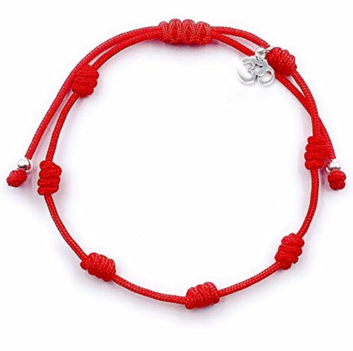 Pulseras 7 Nudos De Hilo Rojo - Pack De 2- Amuleto Protección Contra El Mal de Ojo y La Envidia - Con Símbolo Om