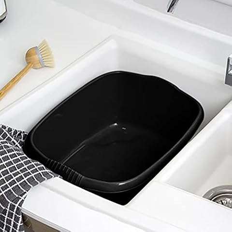 Rectangular Washing Up Bowl Wash Up Dish washing Washtub, Approx 12 Litre, 39 x 32 x 16 cm - Midnight Black Cover