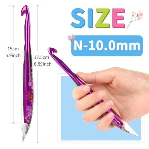 Image of Coopay Crochet Hooks, 10mm Crochet Hook Ergonomic, See-Through Resin Handle with Flowers Inside, Pretty & Pleasant, Ideal for Crocheting Blankets, Dolls, Shawls, Hats, Scarves (N-10.0mm)