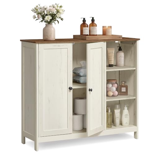 VASAGLE Meuble de Salle de Bain, 2 Portes, 90 x 30 x 80 cm