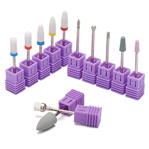 Nail Drill Bits Set - 12PCS Includes Diamond/Silicone/Brush/Ceramic Nail Drill Bit - Single Packed 3/32" (2.35mm) Nail Bits for Acrylic Gel Dip Powder Natural Nails Polishing and Cuticle Clean