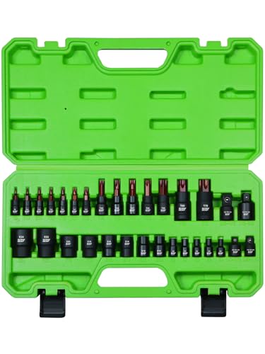 SUNHAMCKP 31 Piece Torx Bit and Socket Set, 14 Star Bits (T8- T70) & 13 E-Torx Sockets (E4-E24) and 4 Impact Socket Adapter, Professional Grade Tool Set for Automotive Mechanic, CR-V & S2 Steel